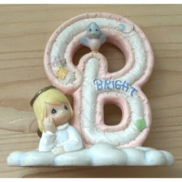 2002 Precious Moments Bright Letter B Figurine Angel Bird Porcelain Collectible - Picture 5 of 6